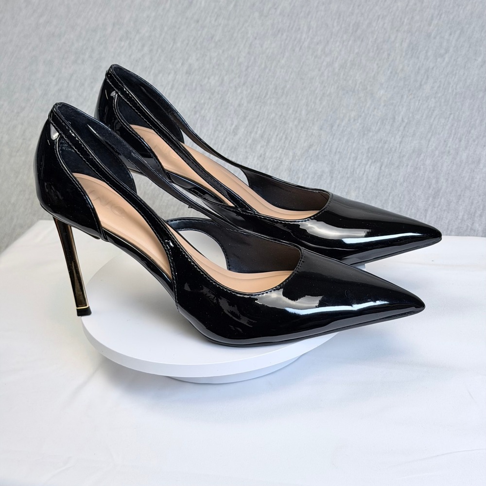 INC International Concepts Tessaap Black Patent Gold Stiletto Pumps 9M